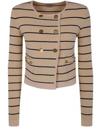 Elisabetta Franchi - Stripes Tricot Round Neck Sweater - Lyst