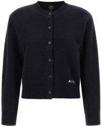 A.P.C. - Lila Wool Cardigan With Logo Intarsia - Lyst