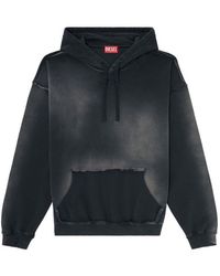 DIESEL - Faded Cotton Hoodie With Frayed Details - Lyst