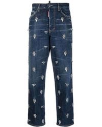 DSquared² - Crystal-Embellished High-Rise Straight-Leg Cropped Jeans - Lyst