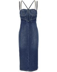 Nensi Dojaka - Cotton Denim Midi Dress With Bustier - Lyst