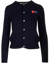 COMME DES GARÇONS PLAY - Button-Up Wool Cardigan With Embroidered Heart Motifs - Lyst