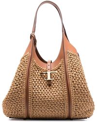 Tod's - Straw Timeless Bag With Leather Trim And Logo - Lyst