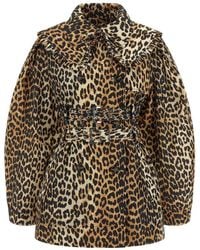 Ganni - Leopard Duchesse Nylon Short Trench Coat - Lyst