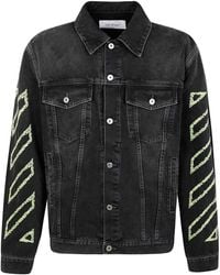 Off-White c/o Virgil Abloh - Arrow Outline Denim Jacket With Irregular Diagonal Stitching - Lyst