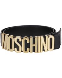 Moschino - Gold-tone Logo Buckle Leather Belt - Lyst