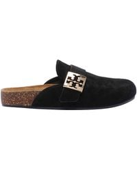 Tory Burch - Suede Slip-On Mules Logo Hardware - Lyst