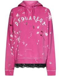 DSquared² - Paint Effect Hoodie With Lace And Logo - Lyst