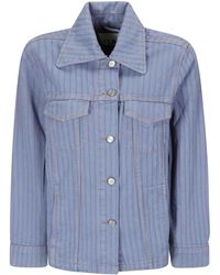 Ganni - Striped Denim Jacket - Lyst