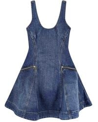 Self-Portrait - Flared Denim Mini Dress - Lyst