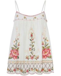 FARM Rio - Linen Blend Top With Floral Embroidery - Lyst