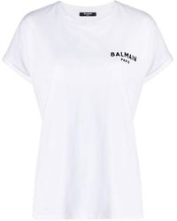 Balmain - Flocked-logo Organic-cotton T-shirt - Lyst