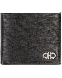 Ferragamo - Hammered Leather Metal Gancini Bi-Fold Wallet - Lyst