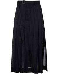 Sacai Striped Voile Skirt in Blue | Lyst