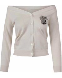 N°21 - Boat-Neck Cardigan With Brooch - Lyst