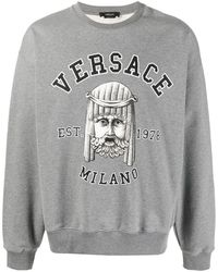 Versace - Cotton Crewneck Sweatshirt With Front Print - Lyst