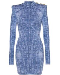 Balmain - Short Denim Dress - Lyst