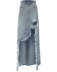 Vetements - Destroyed Denim Maxi Skirt Skirt - Lyst