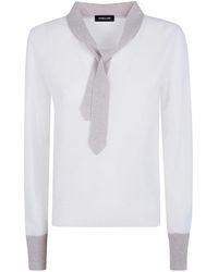 Anneclaire - Round Neck Sweater With Tie - Lyst