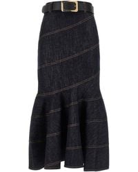 Self-Portrait - Denim Belted Midi' Skirt - Lyst