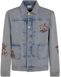 Drole de Monsieur - Brode Fleurs Dusty Denim Jacket - Lyst