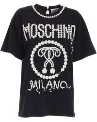 Moschino - Pearls Double Question Mark Logo T-shirt In B - Lyst