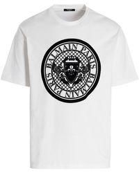 Balmain - T-shirt With Flocked Coin Print - Lyst