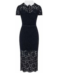 Self-Portrait - Lace Contrast Collar Midi Dress - Lyst