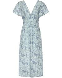 Genny - Linen Dress With Orchid Embroidery - Lyst