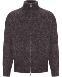 Brunello Cucinelli - Boucle Knit Zip-Up Sweater With High Neck - Lyst