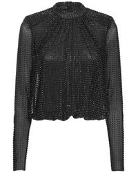 Self-Portrait - Mesh Top With All-over Rhinestones - Lyst