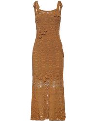 Pinko - Crochet Midi Dress With Floral Appliques - Lyst