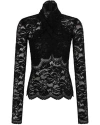 Rabanne - High-Neck Lace Long-Sleeved Top - Lyst