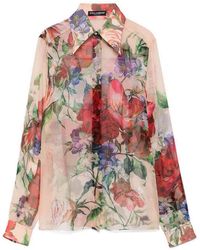 Dolce & Gabbana - Long-Sleeved Silk Shirt With Floral Print - Lyst