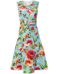 Carolina Herrera - Floral Twisted Waist Fit-&-flare Dress - Lyst