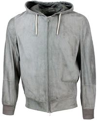 Brunello Cucinelli - Hooded Zipped Leather Jacket - Lyst