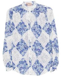 Twinset - Floral Print Shirt With Ruffle Trim - Lyst
