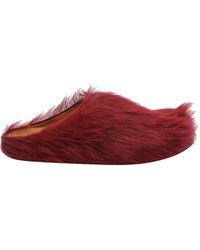 Marni - Bordeaux Long Hair Sabot Fussbet - Lyst