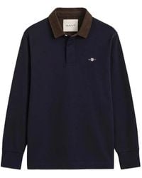 GANT - Corduroy-Collar Long-Sleeve Polo Shirt - Lyst
