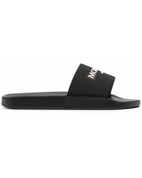 Mens Sandals slides and flip flops Moncler Sandals Moncler Rubber Striped Logo-embossed Slides Black in White for Men Save 11% slides and flip flops 