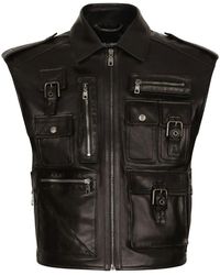 Dolce & Gabbana - Bullhide Leather Cargo Gilet - Lyst