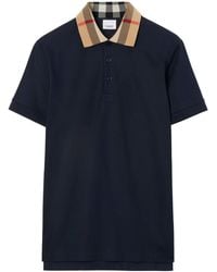 Burberry - Checked-collar Cotton Polo Shirt - Lyst