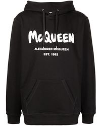 Alexander McQueen - Men's Graffiti Hooded Sweatshirt In Black/white - Lyst
