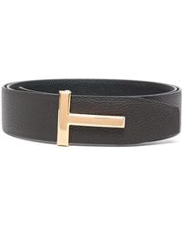 Tom Ford - Textured Calf Leather Belt With T-Shaped Buckle - Lyst