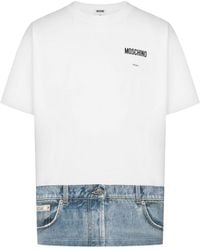 Moschino - T-Shirt With Denim-Inspired Hem Design - Lyst