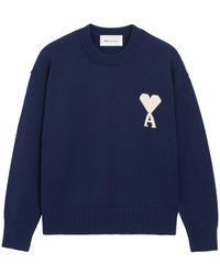 Ami Paris - Wool And Cotton Crewneck Ami De Coeur Sweater - Lyst