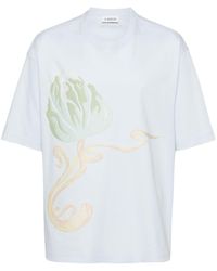 Lanvin - Floral-Embroidered Cotton T-Shirt - Lyst