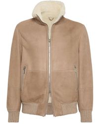 Brunello Cucinelli - Suede Jacket With Shearling Collar - Lyst
