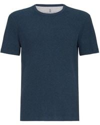 Brunello Cucinelli - Denim-Effect Ribbed Cotton Jersey Crew-Neck T-Shirt - Lyst