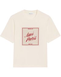 Ami Paris - Boxy Fit Short Sleeves Teehisrt With Signature - Lyst